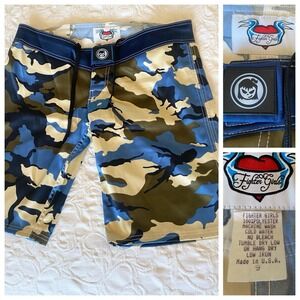 Vtg Y2K Fighter Girls Shorts Women 9‎ Blue Camo MMA made In USA UFC Low Rise